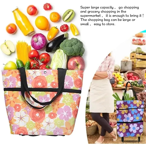Collapsible Shopping Grocery Bag with Wheels Rolling