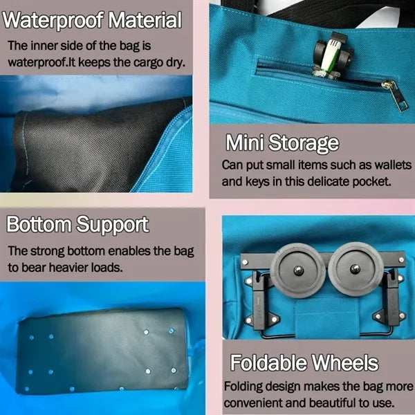 Collapsible Shopping Grocery Bag with Wheels Rolling