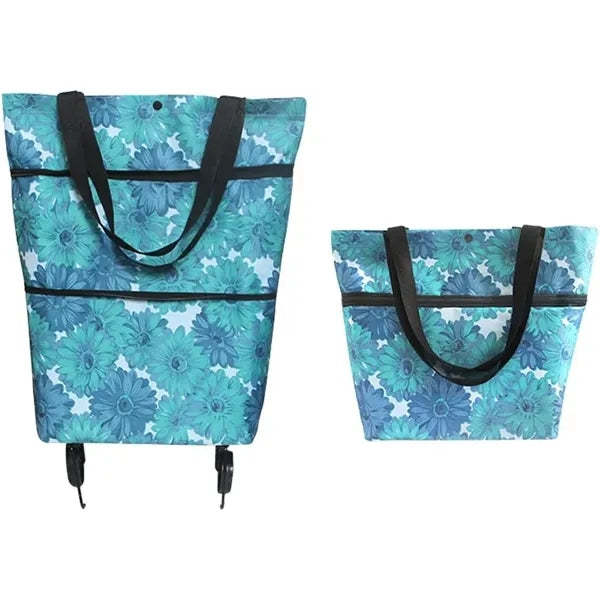 Collapsible Shopping Grocery Bag with Wheels Rolling