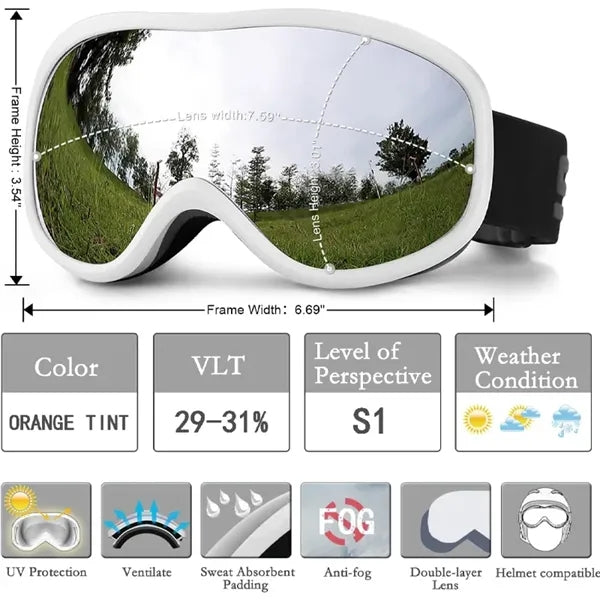 Ski Goggles Over Glasses for Men Women Skiing