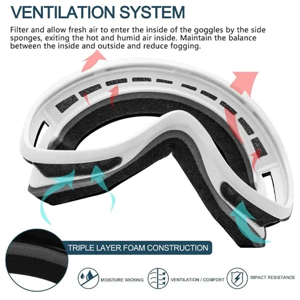 Ski Goggles Over Glasses for Men Women Skiing