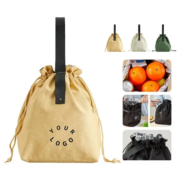 Drawstring Insulated Canvas Tote Bag