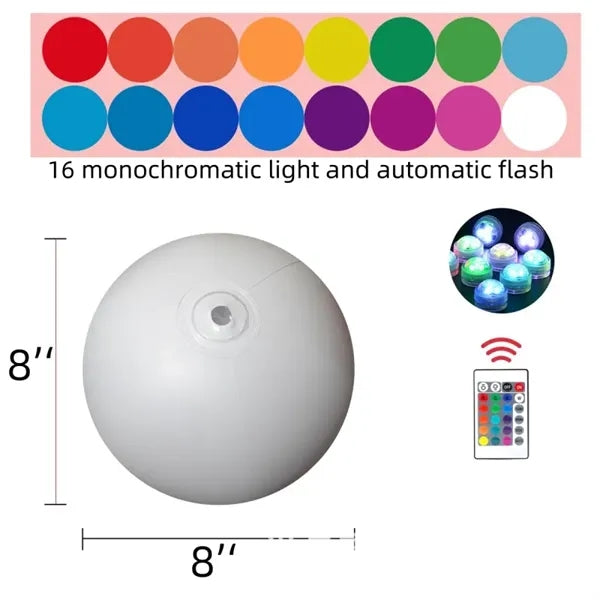 8" PVC Inflatable Floating LED Beach Ball w/16 Colors