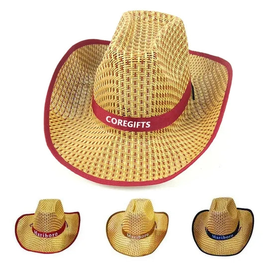 Unisex Straw Round Up Cowboy Summer Wide Brim Hat