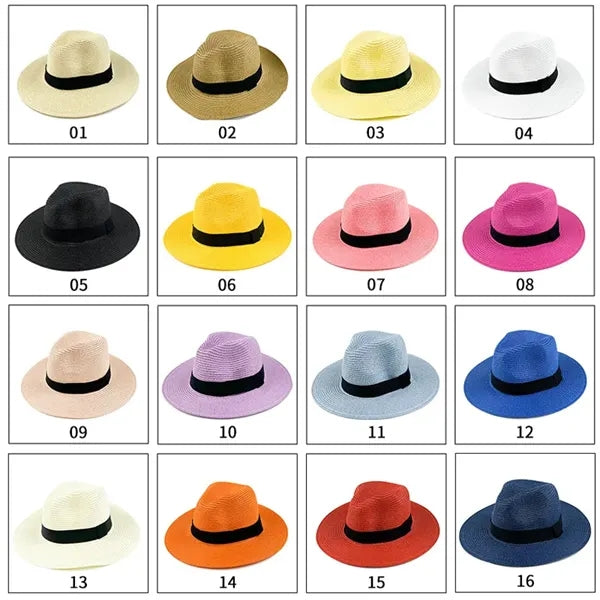 Unisex Straw Panama Travel Fedora Beach Sun Hat Adjustab