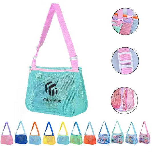 Colorful foldable travel beach swimming toy storage mesh bag