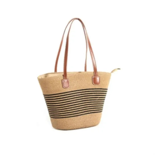 Straw Beach Tote Bag with Tassel Hat Clip for Travel
