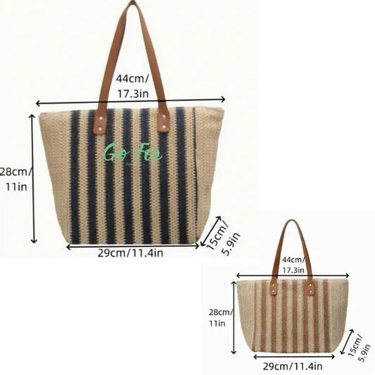 Straw Beach Tote Bag with Tassel Hat Clip