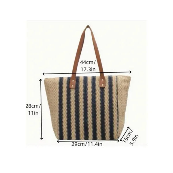 Straw Beach Tote Bag with Tassel Hat Clip