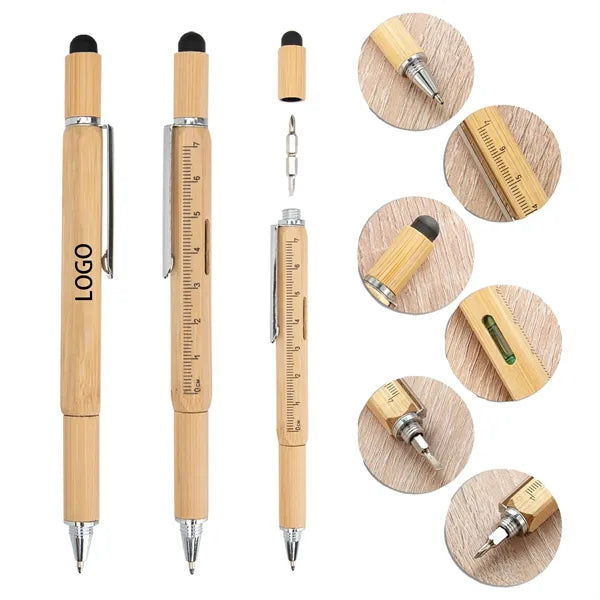 6 In 1 Bamboo Multi Function Tool Pen