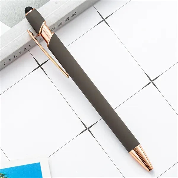 Rainbow Rubberized Click Ballpoint Pen With Rose Gold Chrome