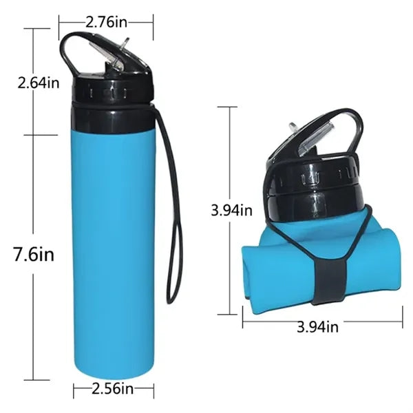 20 oz Collapsible Silicone Travel Water Bottle Squeeze