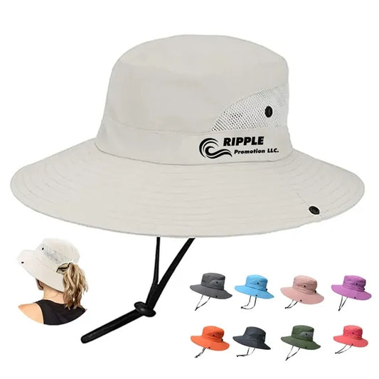 Outdoor Sun Hats Mesh Wide-Brim Beach W/ Ponytail-Hole
