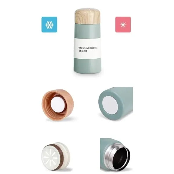5 oz Mini Stainless Steel Water Mug with Wood Grain Lid
