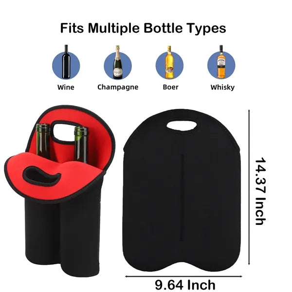 Neoprene 2-Bottle Wine Tote Soft Insulated and Protective