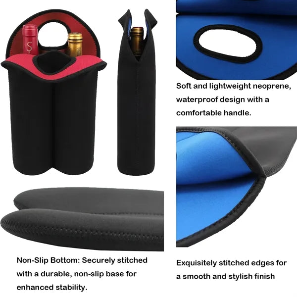 Neoprene 2-Bottle Wine Tote Soft Insulated and Protective