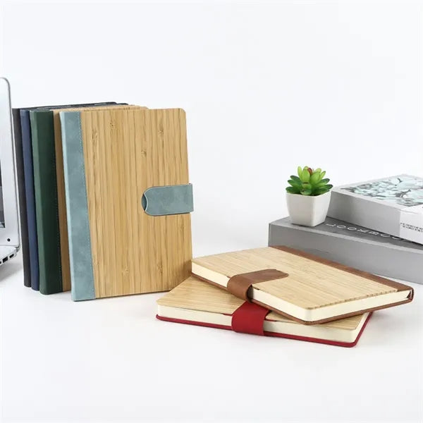 Bamboo Surface Magnetic Buckle Business Notebook
