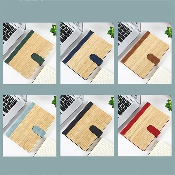 Bamboo Surface Magnetic Buckle Business Notebook