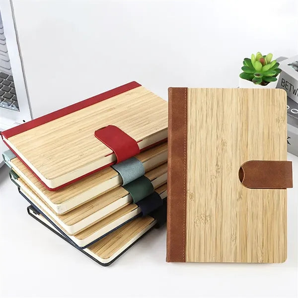 Bamboo Surface Magnetic Buckle Business Notebook