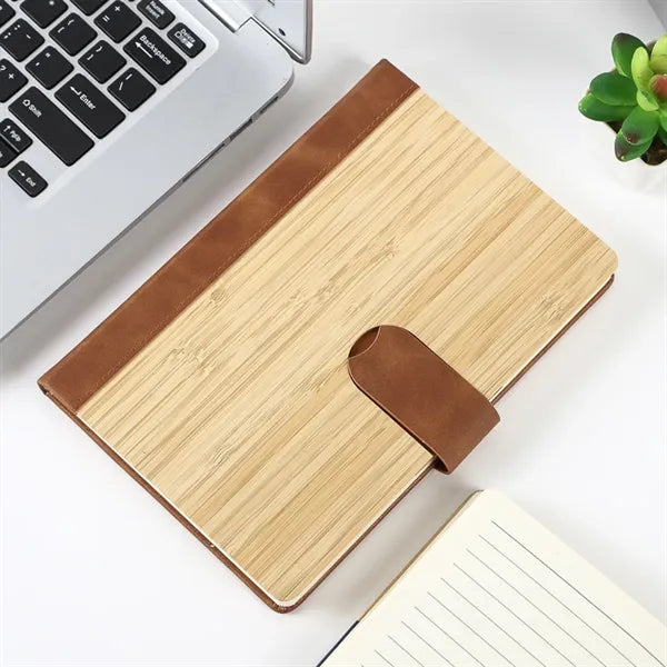 Bamboo Surface Magnetic Buckle Business Notebook