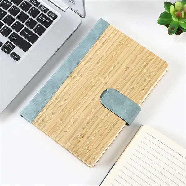 Bamboo Surface Magnetic Buckle Business Notebook