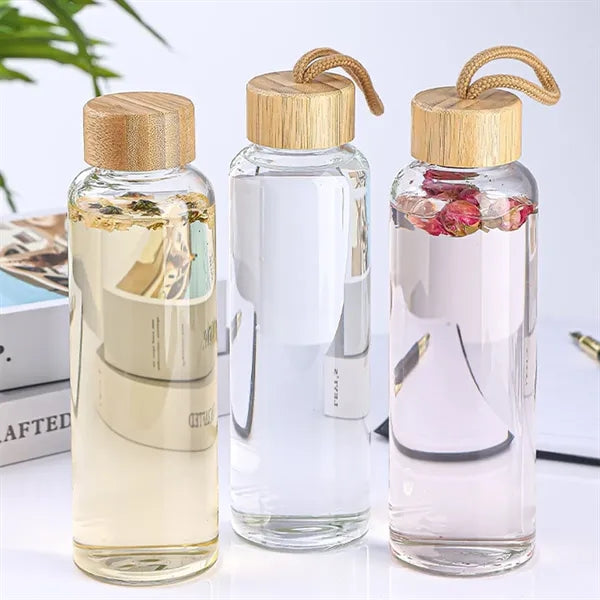 16OZ. Glass Water Bottle With Bamboo Lid And Beverage Cup