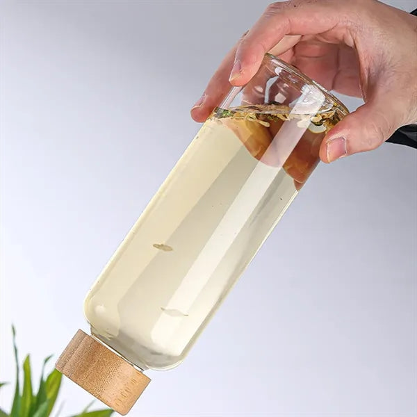16OZ. Glass Water Bottle With Bamboo Lid And Beverage Cup