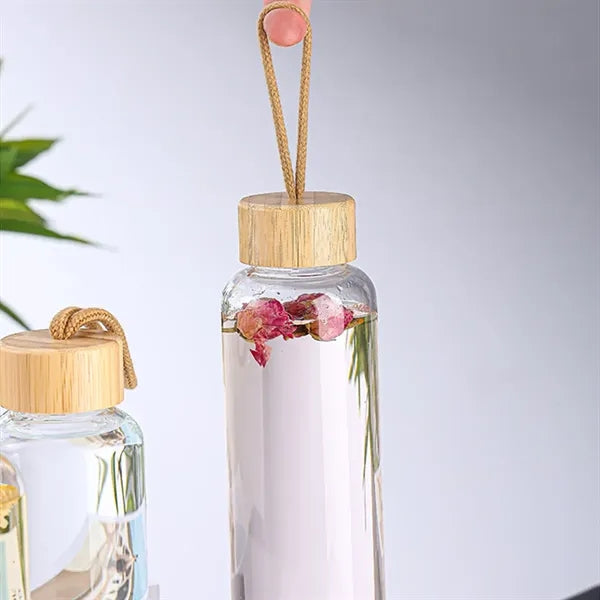 16OZ. Glass Water Bottle With Bamboo Lid And Beverage Cup