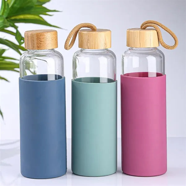 16OZ. Glass Water Bottle With Bamboo Lid And Beverage Cup