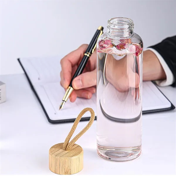 16OZ. Glass Water Bottle With Bamboo Lid And Beverage Cup