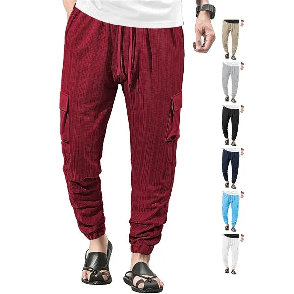 Men's Beach Summer Cotton Linen Loose Jogger Pants