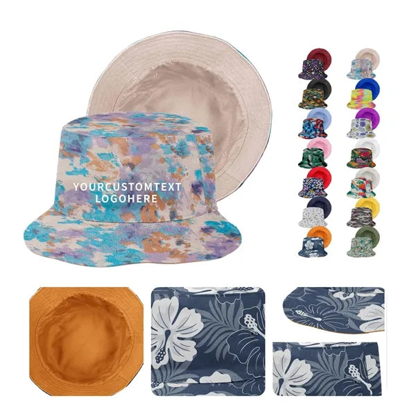 Camouflage Wide-Brim Bucket Hat with Embroidery