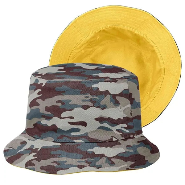 Camouflage Wide-Brim Bucket Hat with Embroidery