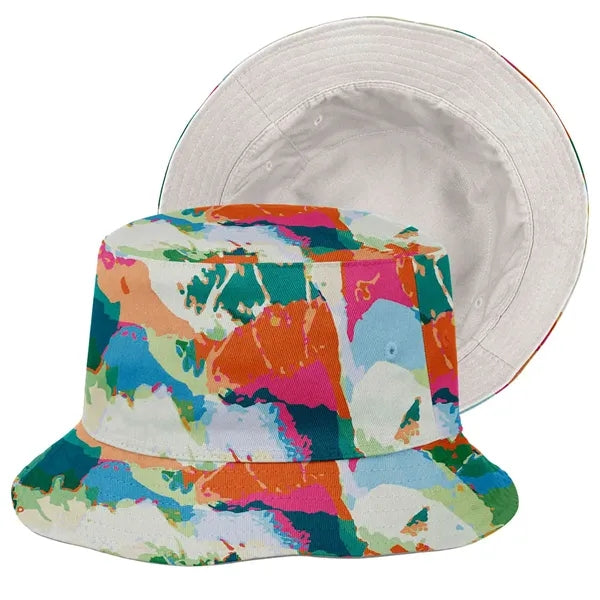 Camouflage Wide-Brim Bucket Hat with Embroidery