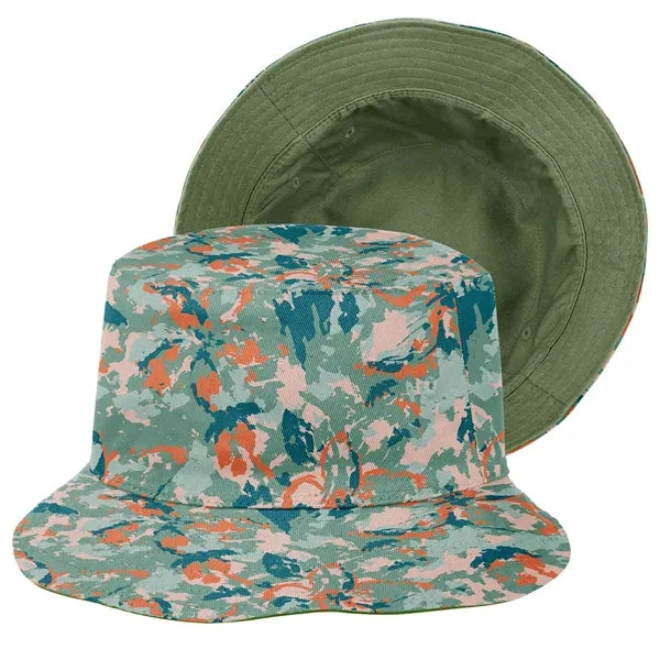Camouflage Wide-Brim Bucket Hat with Embroidery