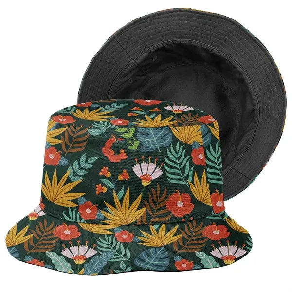 Camouflage Wide-Brim Bucket Hat with Embroidery