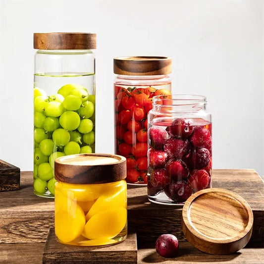 Acacia Wood Lid Borosilicate Glass Jar