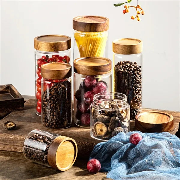 Acacia Wood Lid Borosilicate Glass Jar