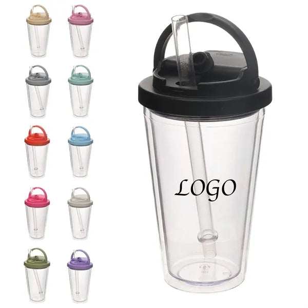 16oz Plastic Water Bottle with Straw