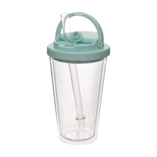 16oz Plastic Water Bottle with Straw