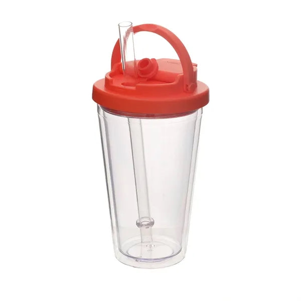 16oz Plastic Water Bottle with Straw
