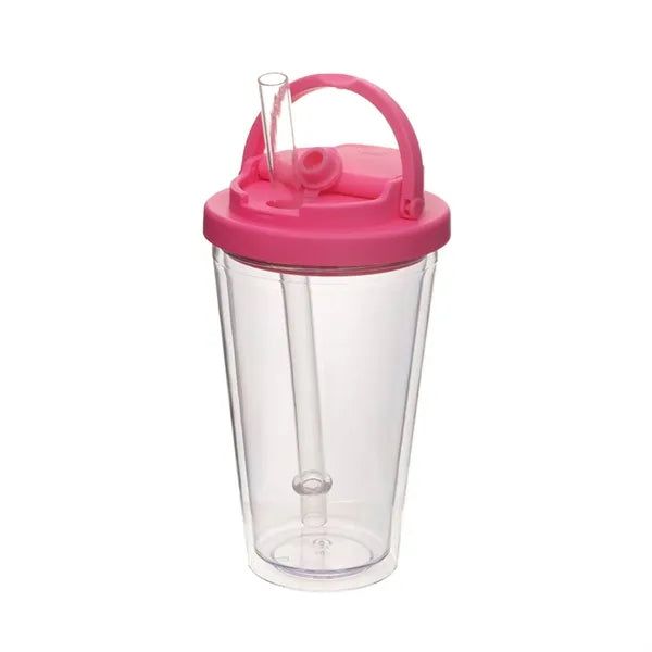 16oz Plastic Water Bottle with Straw