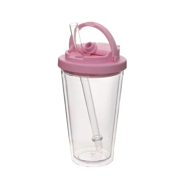 16oz Plastic Water Bottle with Straw