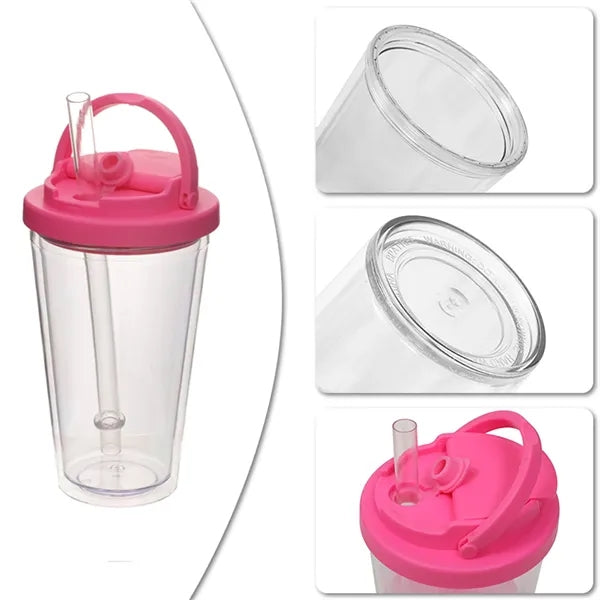 16oz Plastic Water Bottle with Straw