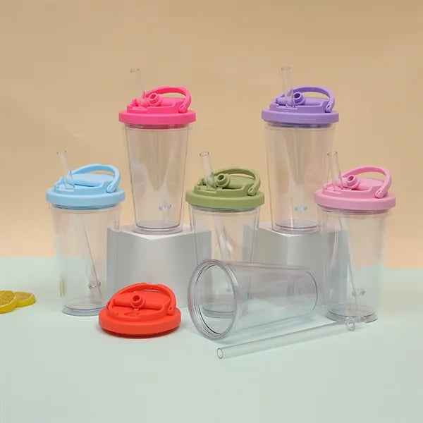 16oz Plastic Water Bottle with Straw