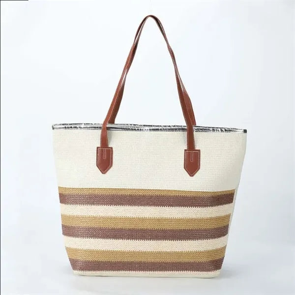 Striped Patchwork Burlap Tote Bag