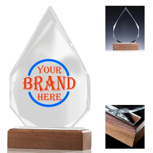 Water-drop Shape K9 Crystal Award with Wooden Base