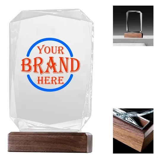 Rectangular K9 Crystal Award with Wooden Base