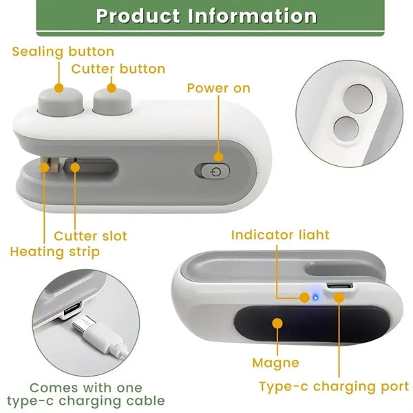 2 in 1 Mini Bag Sealer Rechargeable