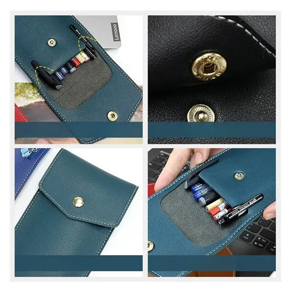 Leather Pencil Case Office Storage Bag Prevent Ink Leakage